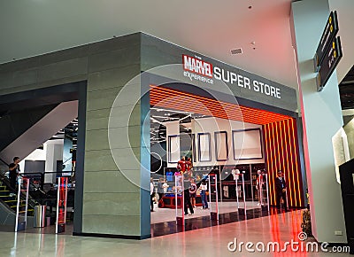 The marvel experience superstore is a retail store for a fan of Marvel Superheroes comics. Editorial Stock Photo
